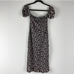 ABERCROMBIE & FITCH Smocked Floral Puff Sleeve Midi Dress Black Pink Size Small